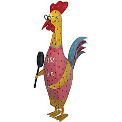Hand-painted Metal 'Kiss the Cook' Hen Sculpture with Pan