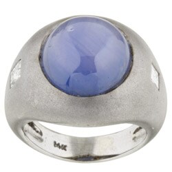 14k White Gold Star Sapphire and Diamond Ring