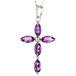 14k White Gold Marquise Amethyst Cross Necklace