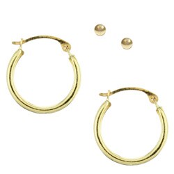10k Yellow Gold Ball and Hoop Earrings Set