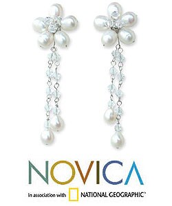 Silver 'Bouquet of Pearls' Earrings (5 mm) (Thailand)