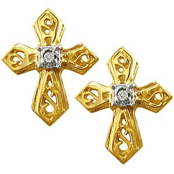 10k Yellow Gold Diamond Cross Earrings