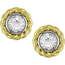 10k Two-tone Gold Round White Topaz Stud Earrings