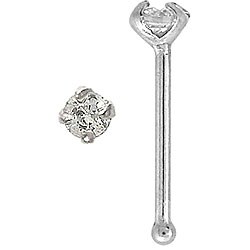14k White Gold Prong-set Diamond Nose Bone
