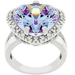 Silvertone Purple CZ Heart Ring