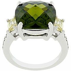 Silvertone Olive Jonquil CZ Ring