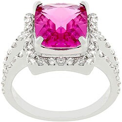 Silvertone Fuchsia CZ Cocktail Ring