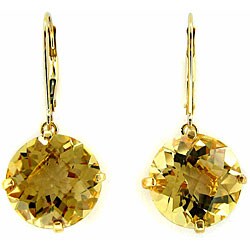 14k Yellow Gold Round Lemon Quartz Earrings