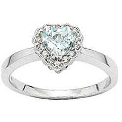 10k White Gold Aquamarine and Diamond Heart Ring