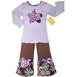 AnnLoren Girl's Trendy Lavender/ Chocolate Outfit