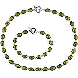 FW Green and White Pearl Necklace Bracelet Set