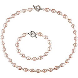 FW Pink and White Pearl Necklace Bracelet Set