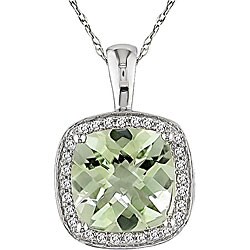 10k Gold Green Amethyst and 1/10ct TDW Diamond Necklace (I-J, I1-I2)