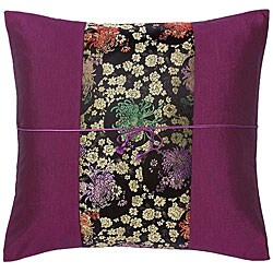 Plum and Pastel Peonies Thai Silk Cushion Cover