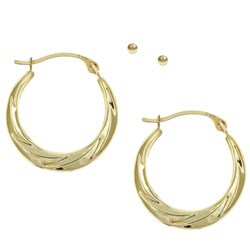 10k Yellow Gold Ball and Fancy Hoop Earrings Set