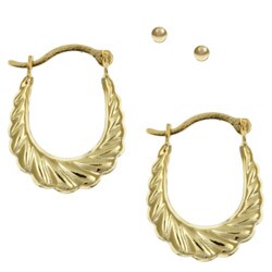 10k Yellow Gold Ball and Shrimp Hoop Earrings Set