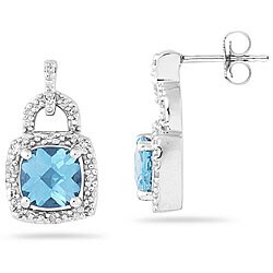 10k Gold Blue Topaz and 1/8ct TDW Diamond Earrings