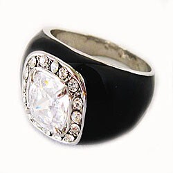 Black Enamel Zirconite Pave Cushion-cut CZ Ring