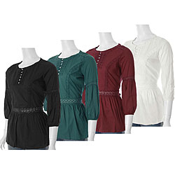 Girl Talk Lace Trim Puff Sleeve Junior Top