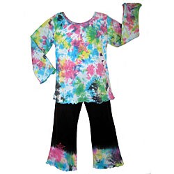 AnnLoren Girl's Black/ Multicolor Tie-dye Outfit