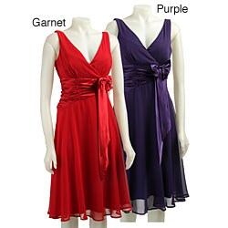 Connected Apparel Women's Chiffon V-neck Dress