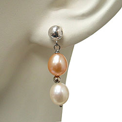 DaVonna Sterling Freshwater Pink and White Pearl Earrings