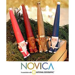 Set of 4 Wood 'Santa's Big Hat' Ornaments (Indonesia)