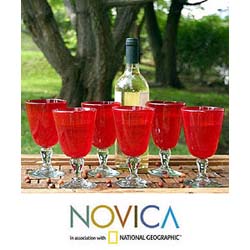 Set of 6 'Scarlet Temptation' Wine Glasses (Mexico)