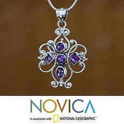 'Floral Cross' Amethyst Necklace (Indonesia)