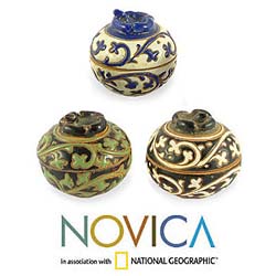 Set of 3 Ceramic 'Mangosteen Exotica' Jars (Thailand)