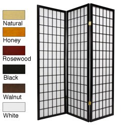 Wood and Rice Paper 5-foot 3-panel Windowpane Room Divider (China)