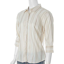 Fluid Fashion Women's Beige Striped Career Shirt