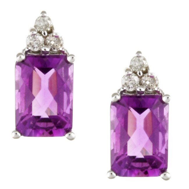14k White Gold Diamond and Amethyst Earrings