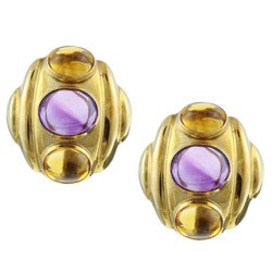 18k Yellow Gold Amethyst and Citrine Earrings