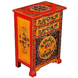 Tibetan Hand-painted Bow-front End Table