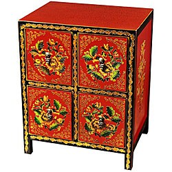 Red and Gold Hand-painted Tibetan Storage Cabinet