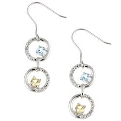 Glitzy Rocks Sterling Silver Multi-gemstone Double-hoop Earrings