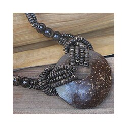 Coconut Shell 'Crescent Moon' Long Necklace (Thailand)