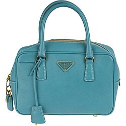 Prada Saffiano Turquoise Small Leather Tote
