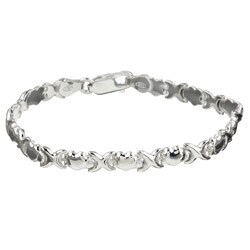 Sterling Silver 7-inch Hearts and Hugs Bracelet