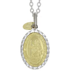 Sterling Silver and 14k Gold Saint Christopher Necklace