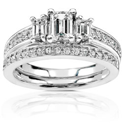 14k Gold 1ct TDW Emerald-cut Diamond Bridal Rings Set