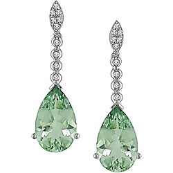 14k Gold Green Amethyst and 1/6ct TDW Diamond Earrings