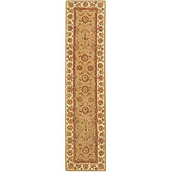 Handmade Taupe/ Ivory Wool and Silk Runner (2'3 x 12')
