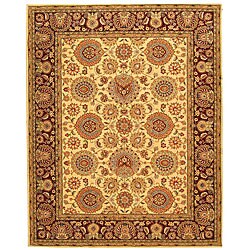 Handmade Legacy Beige/ Burgundy Wool and Silk Rug (7'6 x 9'6)