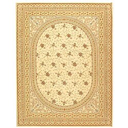 Handmade Ivory/ Beige Wool and Silk Rug (8'6 x 11'6)