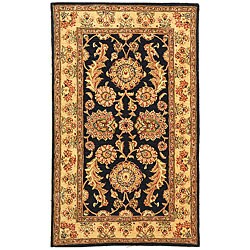 Handmade Masterpiece Navy/ Ivory Wool and Silk Rug (3' x 5')