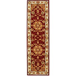 Handmade Tabriz Red/ Ivory Wool and Silk Runner (2'3 x 12')