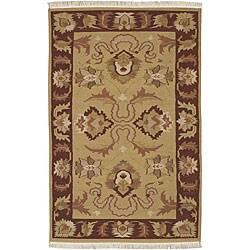 Hand-woven Aztec Beige Wool Rug (3' x 5')