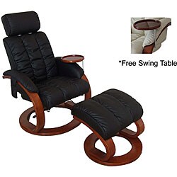 Luxury Massaging Black Recliner and Ottoman
